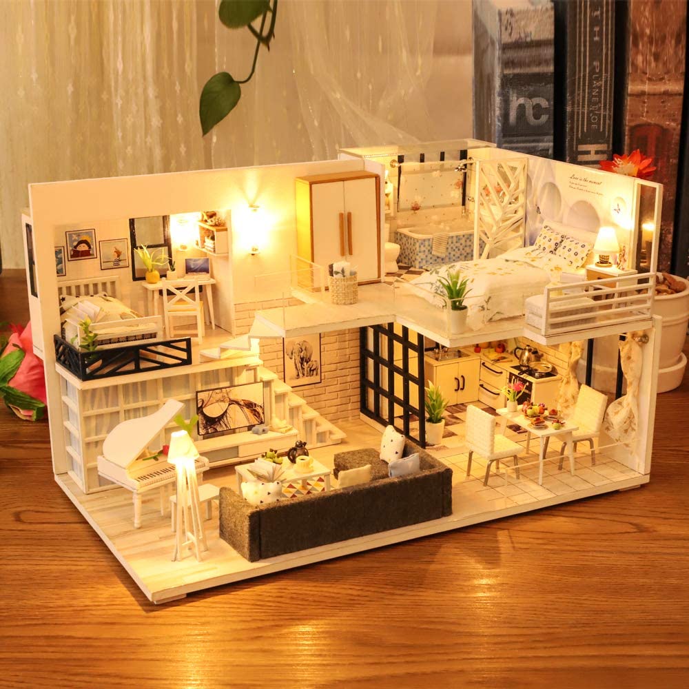 Dollhouse Miniature with Furniture Kit Plus Dust Proof and Music Movement - Happy time (1:24 Scale Creative Room Idea) 5