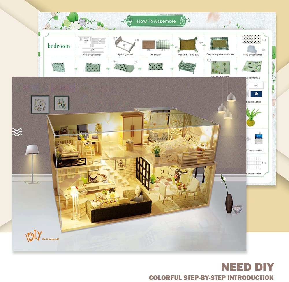 Dollhouse Miniature with Furniture Kit Plus Dust Proof and Music Movement - Happy time (1:24 Scale Creative Room Idea) 6