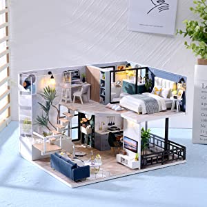 Dollhouse Miniature with Furniture Kit Plus Dust Proof and Music Movement - Cozy time  (Valentine's Day Gift Idea) 8