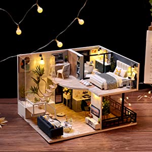 Dollhouse Miniature with Furniture Kit Plus Dust Proof and Music Movement - Cozy time  (Valentine's Day Gift Idea) 9