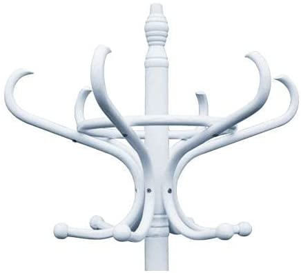 White Coat Rack with Stand Wooden Hat and 12 Hooks Hanger Walnut tree 3