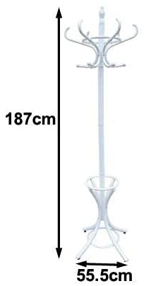 White Coat Rack with Stand Wooden Hat and 12 Hooks Hanger Walnut tree 5