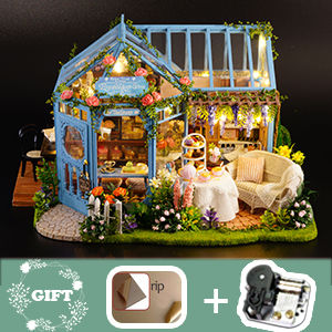 Dollhouse Miniature with Furniture Kit Plus Dust Proof and Music Movement - Rosa Garden Tea 11