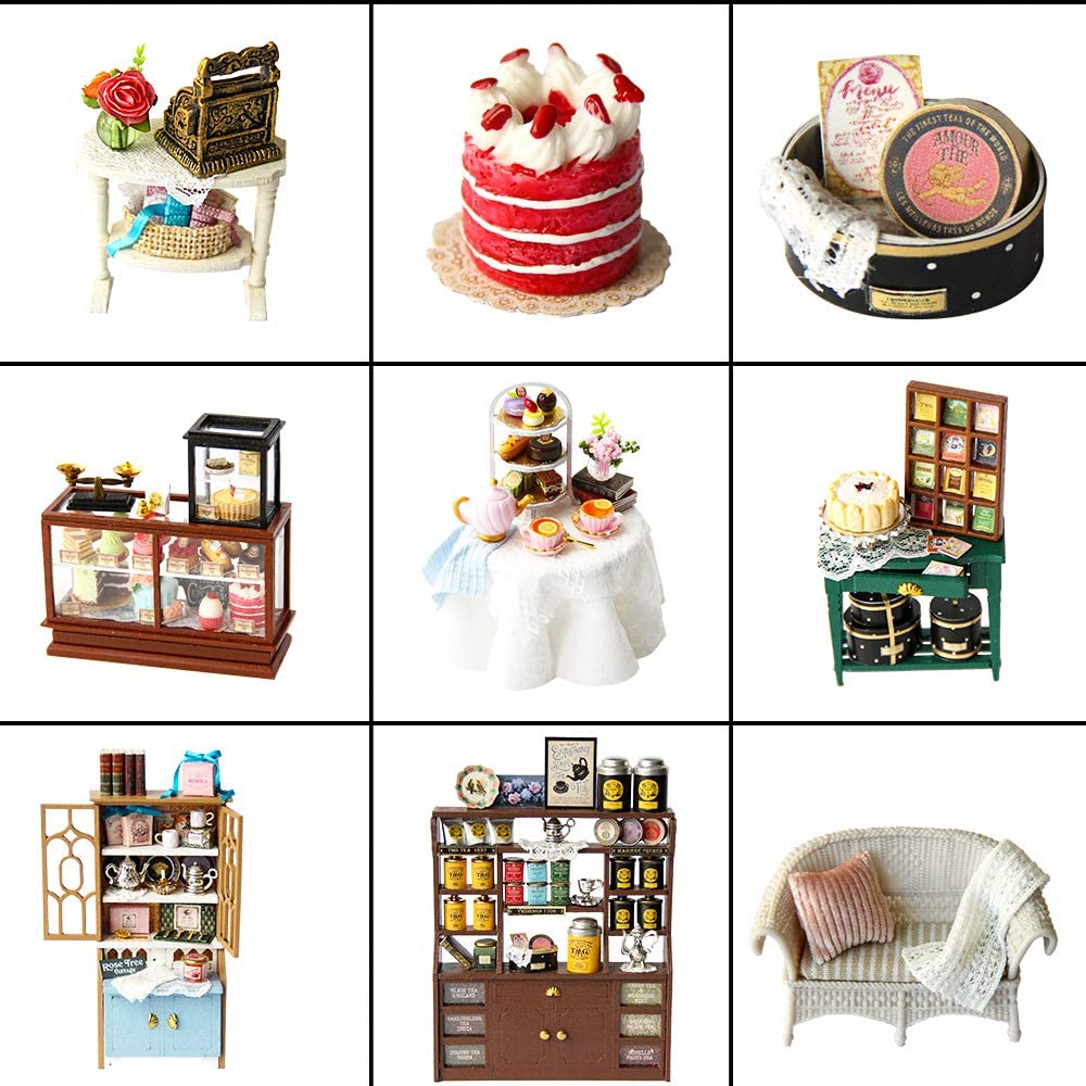 Dollhouse Miniature with Furniture Kit Plus Dust Proof and Music Movement - Rosa Garden Tea 3