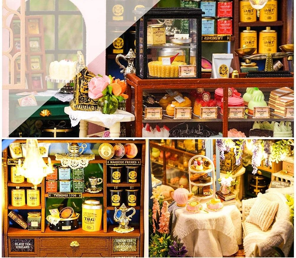 Dollhouse Miniature with Furniture Kit Plus Dust Proof and Music Movement - Rosa Garden Tea 4