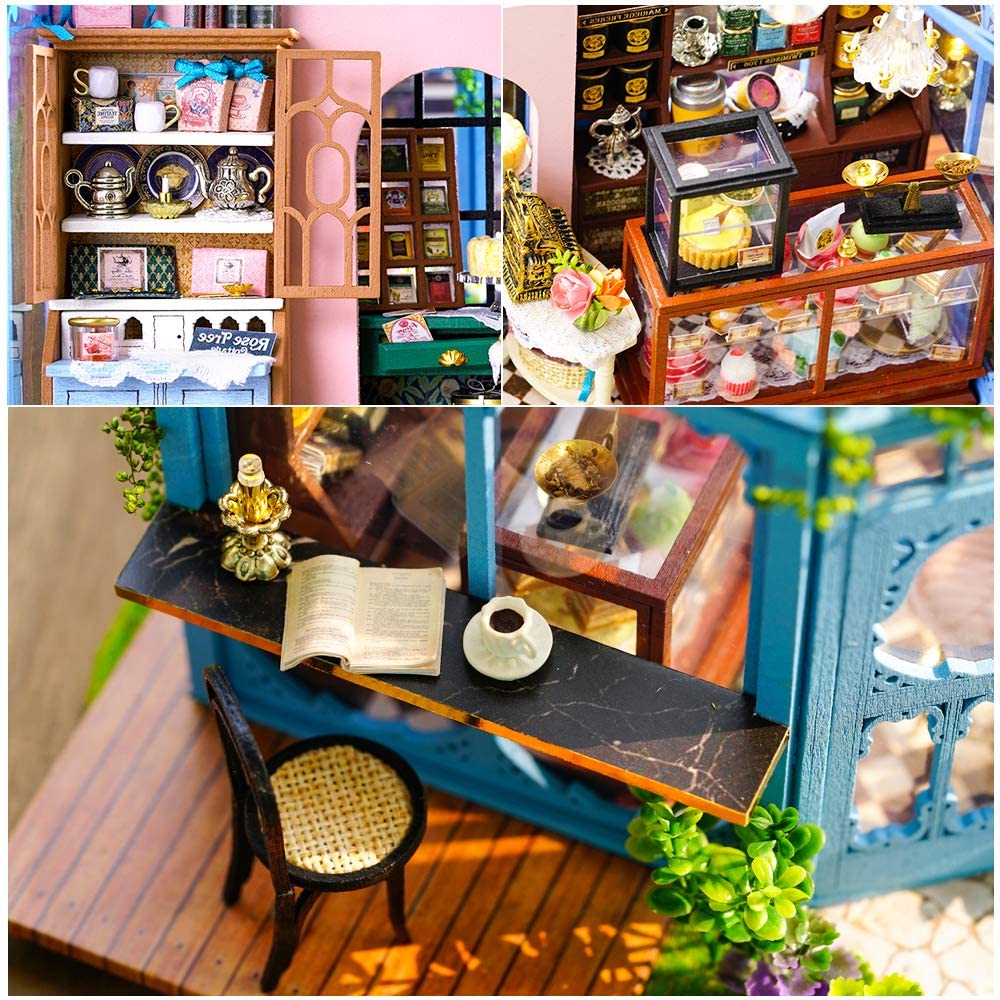 Dollhouse Miniature with Furniture Kit Plus Dust Proof and Music Movement - Rosa Garden Tea 5