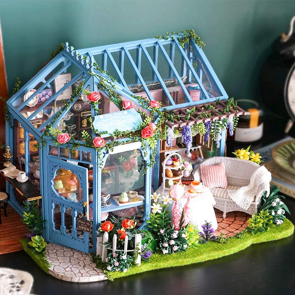 Dollhouse Miniature with Furniture Kit Plus Dust Proof and Music Movement - Rosa Garden Tea 6