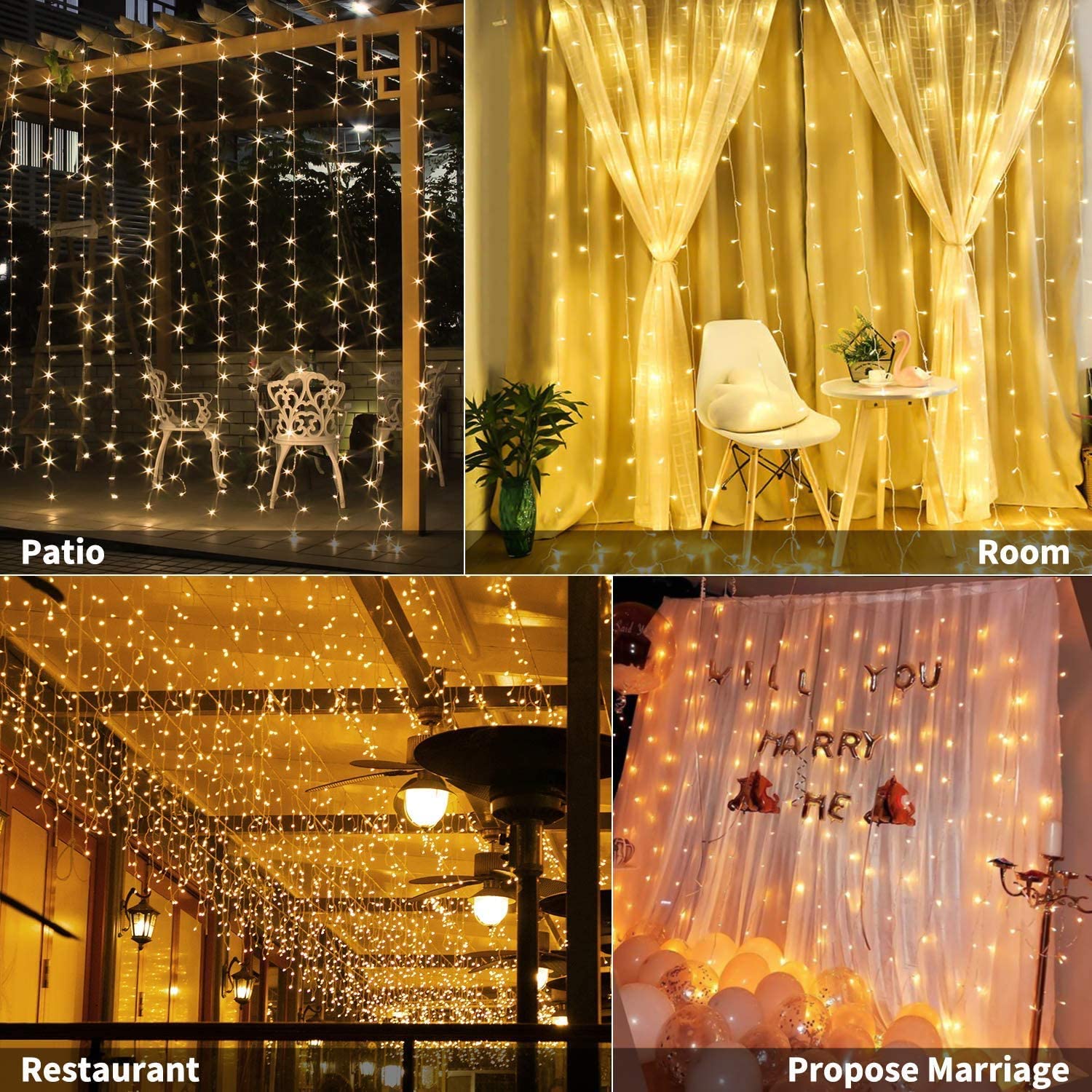 USB Powered 300 LED Curtain String Light with 8 Modes and Remote Control for Bedroom Party Wedding Decorations 4