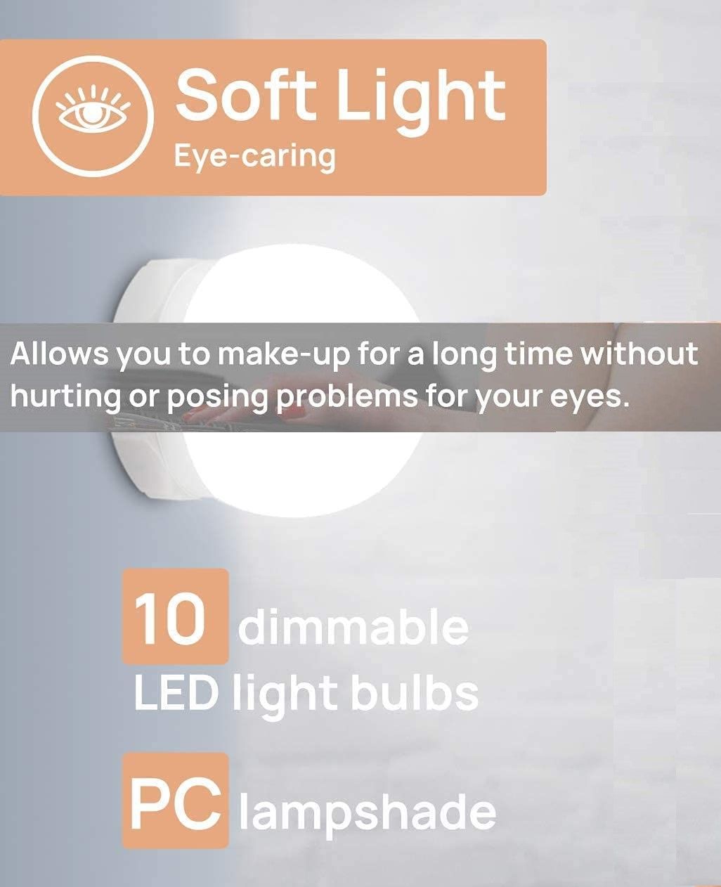 Hollywood Vanity Style LED Makeup Lights Mirror with 3 Color Modes Lights with 10 Dimmable Bulbs (Mirror Not Include) 5