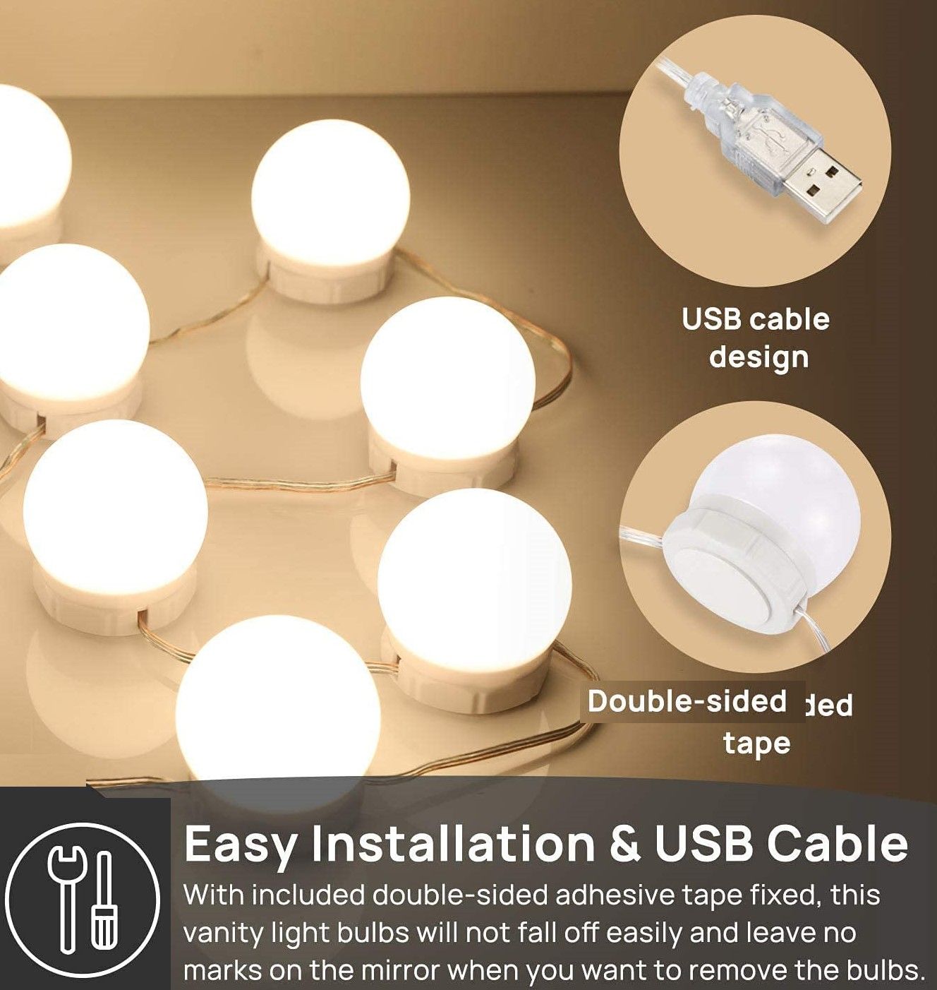 Hollywood Vanity Style LED Makeup Lights Mirror with 3 Color Modes Lights with 10 Dimmable Bulbs (Mirror Not Include) 6