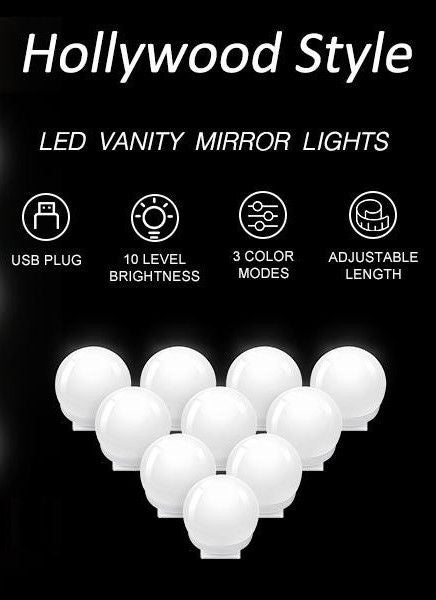 Hollywood Vanity Style LED Makeup Lights Mirror with 3 Color Modes Lights with 10 Dimmable Bulbs (Mirror Not Include) 9