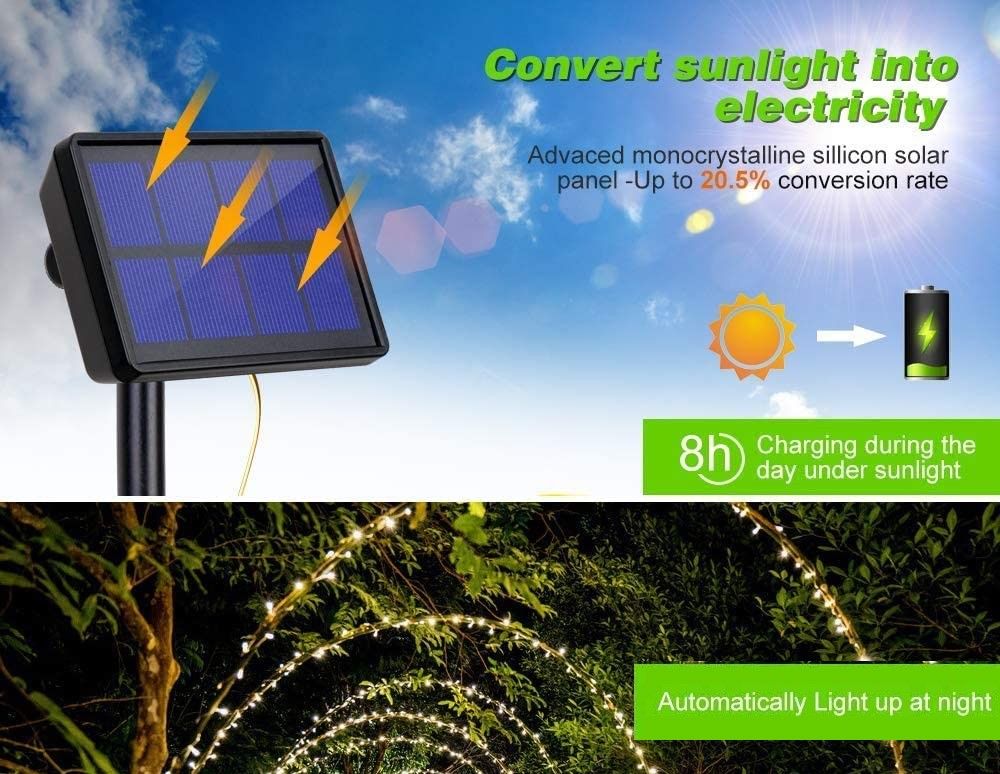 200 Waterproof LED Solar Fairy Light Outdoor with 8 Lighting Modes for Home,Garden and Decoration 4