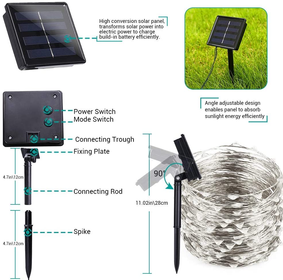 200 Waterproof LED Solar Fairy Light Outdoor with 8 Lighting Modes for Home,Garden and Decoration 7