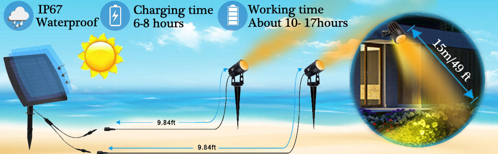 3 x LED Spotlights Powered Solar Garden Lights Outdoor Waterproof (Warm White) 10