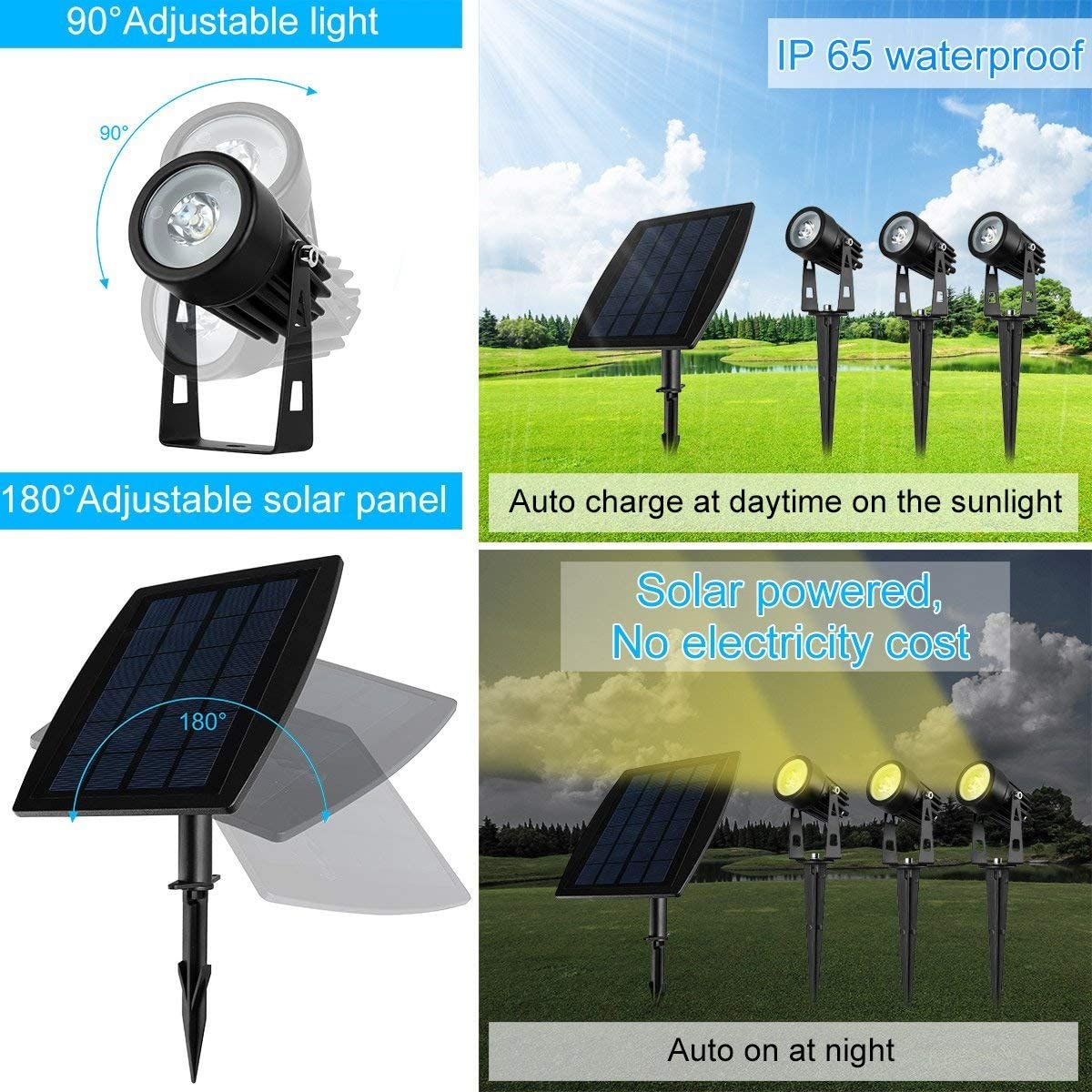 3 x LED Spotlights Powered Solar Garden Lights Outdoor Waterproof (Warm White) 3