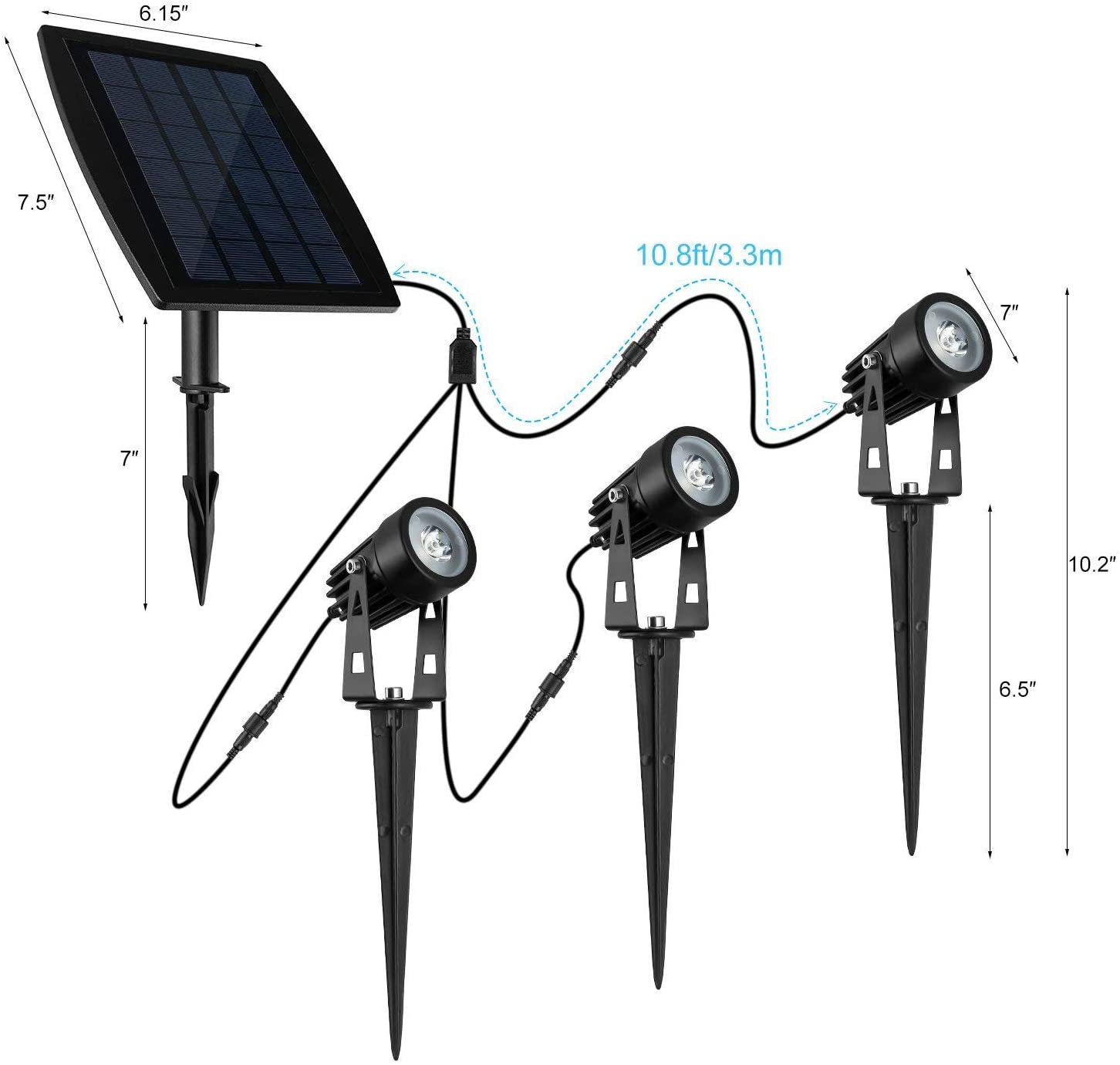 3 x LED Spotlights Powered Solar Garden Lights Outdoor Waterproof (Warm White) 5