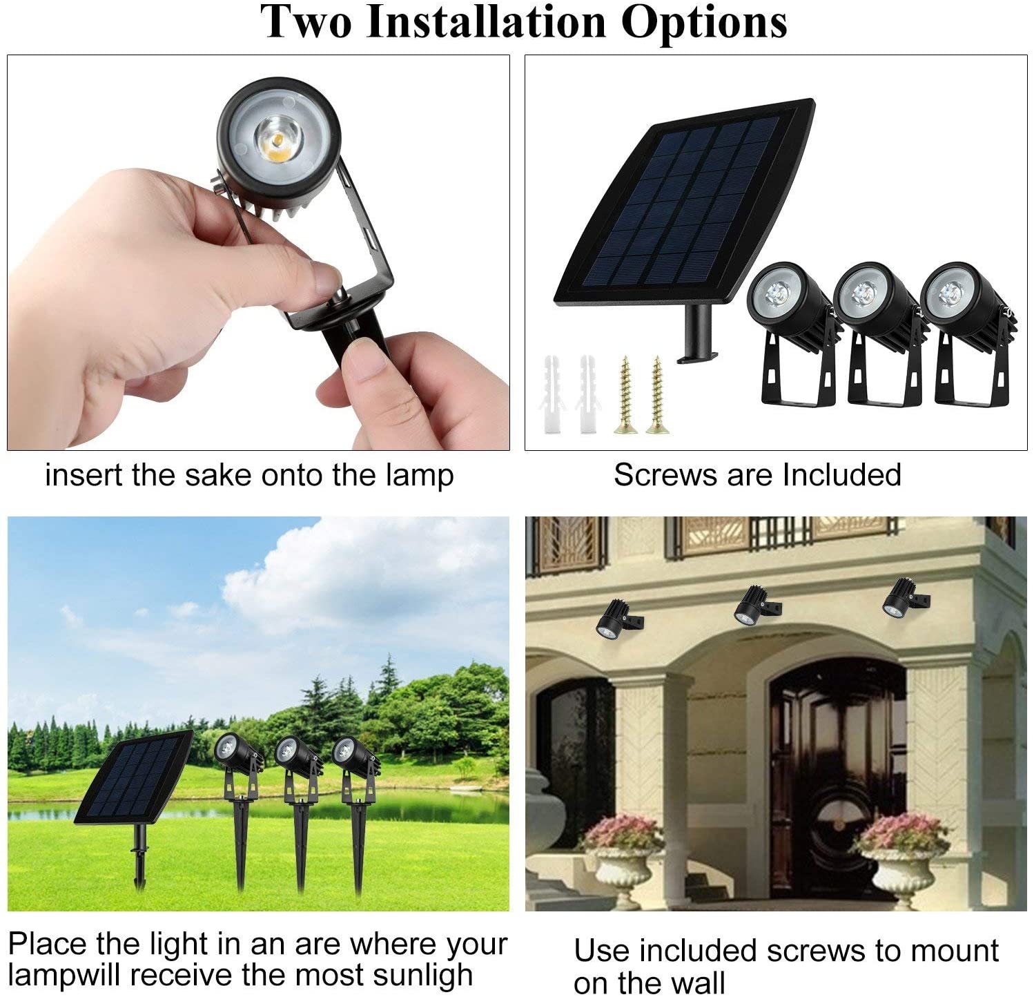 3 x LED Spotlights Powered Solar Garden Lights Outdoor Waterproof (Warm White) 7
