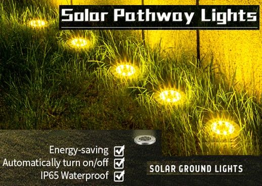 8 Pack LED Solar Pathway Lights Outdoor Solar Ground Lights (Warm White) 7