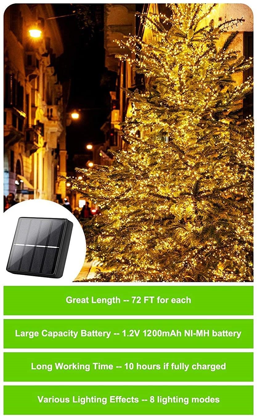 20m 200 LED Solar Powered Outdoor Lights with 8 Lighting Modes and Waterproof for Home,Garden and Decoration 6