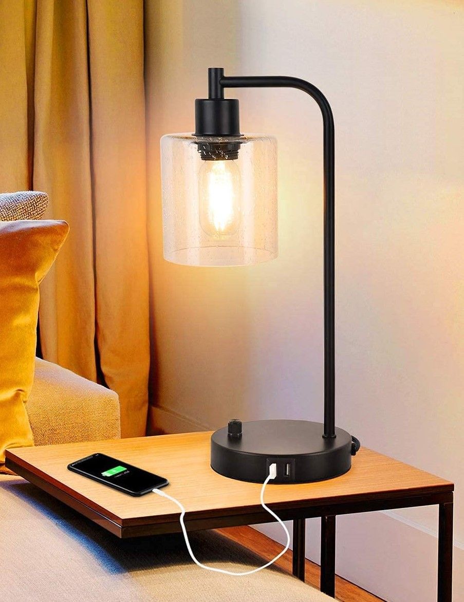 2x Pack Industrial Table Lamp with 2 USB Port for Bedside Nightstand Desk and Living Room Office (Bulb not Included) 6