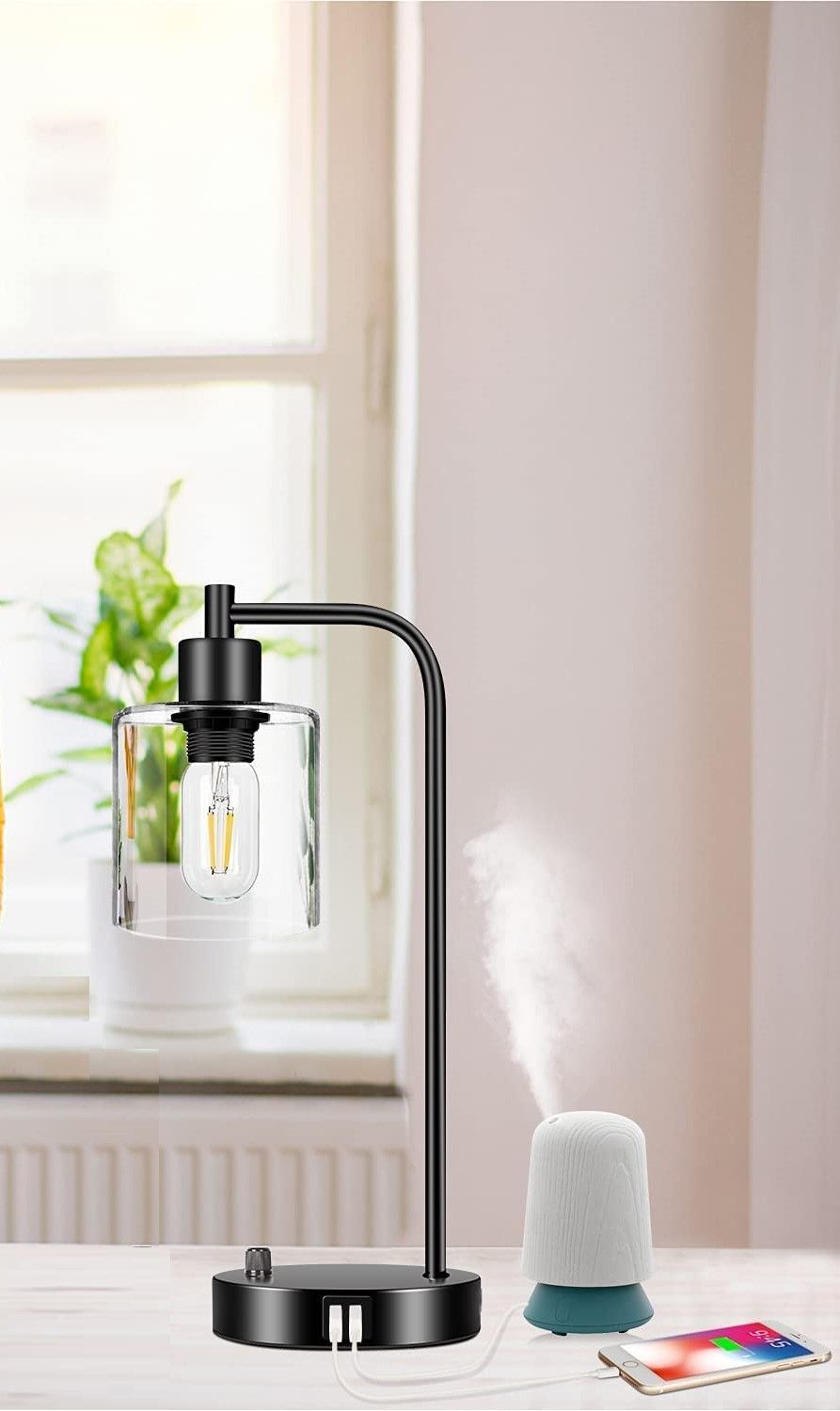 2x Pack Industrial Table Lamp with 2 USB Port for Bedside Nightstand Desk and Living Room Office (Bulb not Included) 9