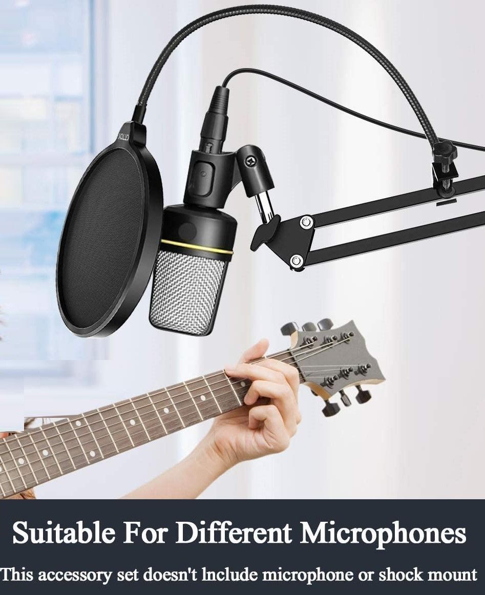 Microphone Radio Broadcasting Stand with 3/8"to 5/8" Screw Adapter and Windscreen Pop Filter 8