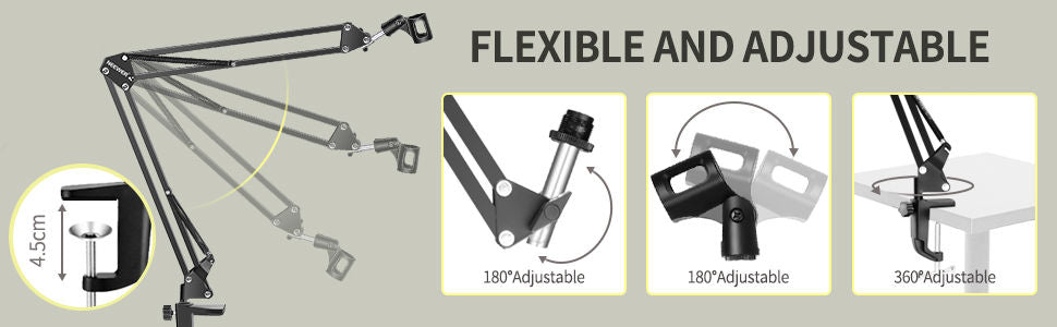 Microphone Radio Broadcasting Stand with 3/8"to 5/8" Screw Adapter and Windscreen Pop Filter 9