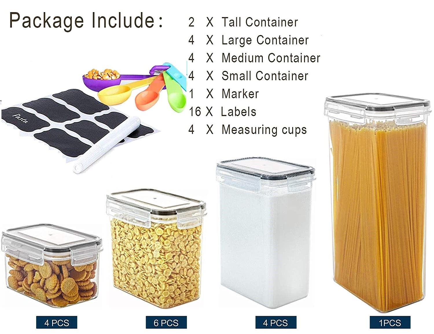 14 Pieces Airtight Food Storage and BPA Free Plastic with Easy Lock Black Lids Labels for Kitchen 3