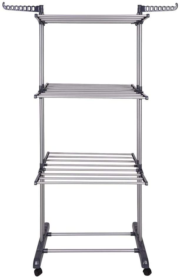 3 Tier Foldable Clothes Drying Rack for Laundry Dryer with Hanger Stand Rail Indoor 3