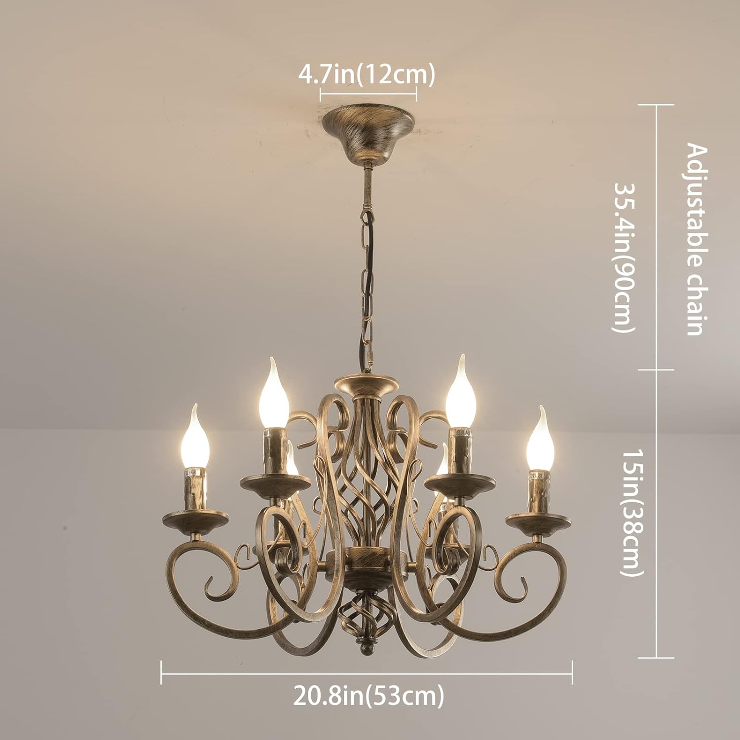 French Country Chandelier, 6 Lights, Rustic 7