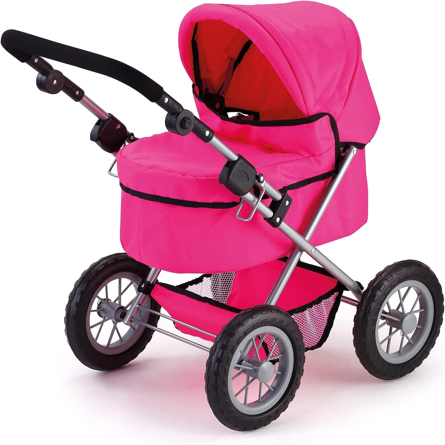 Foldable Dolls Pram with Height-Adjustable Handle and Shoulder Bag, Stable, Pink 4