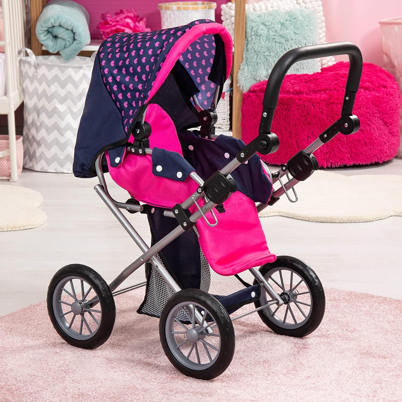 Baby Doll City Star Pram in Polka Dots, Blue and Pink 3