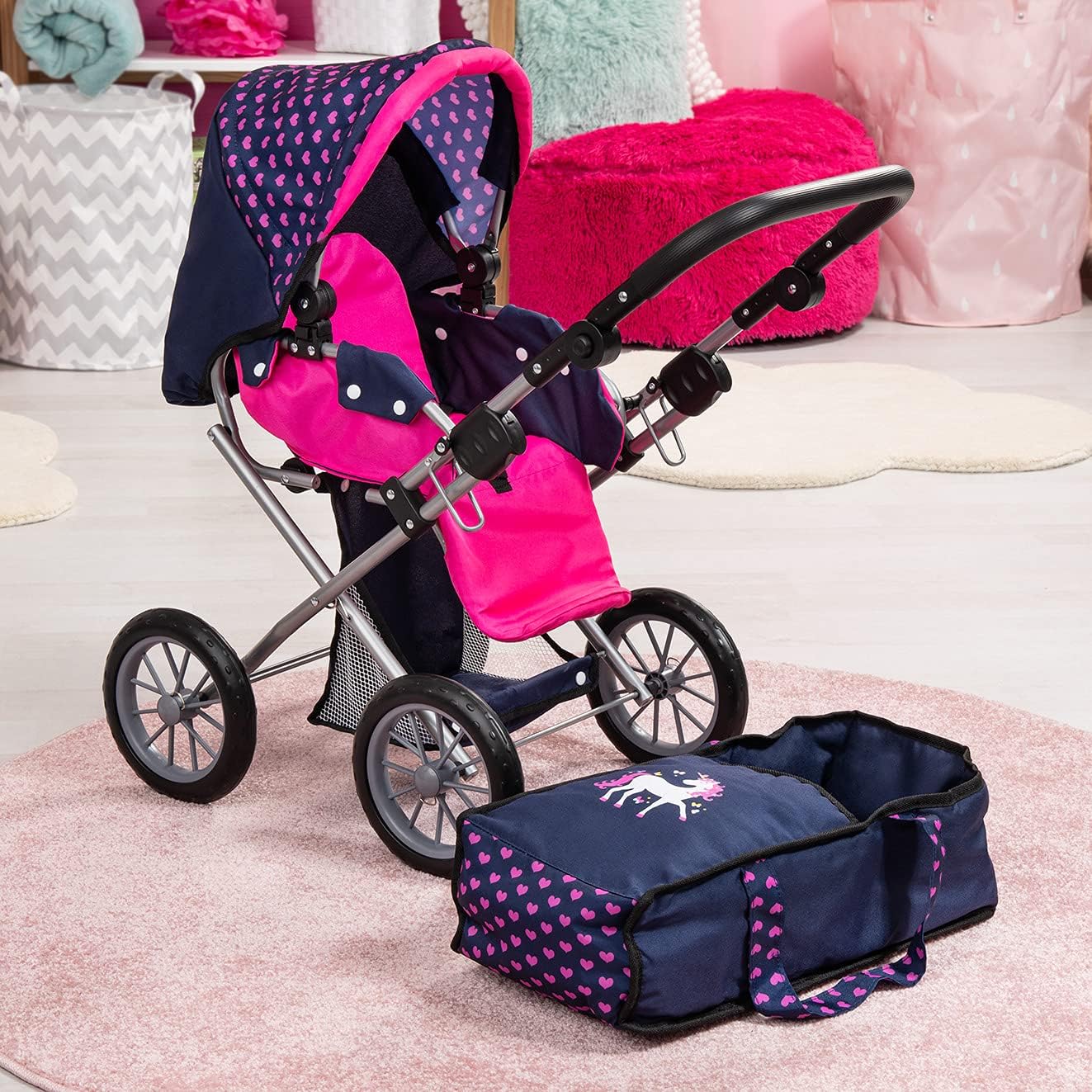 Baby Doll City Star Pram in Polka Dots, Blue and Pink 4