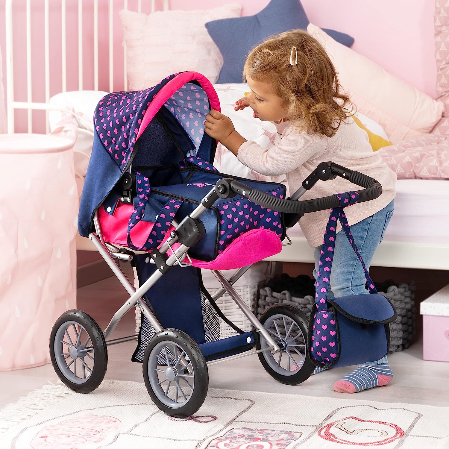 Baby Doll City Star Pram in Polka Dots, Blue and Pink 5