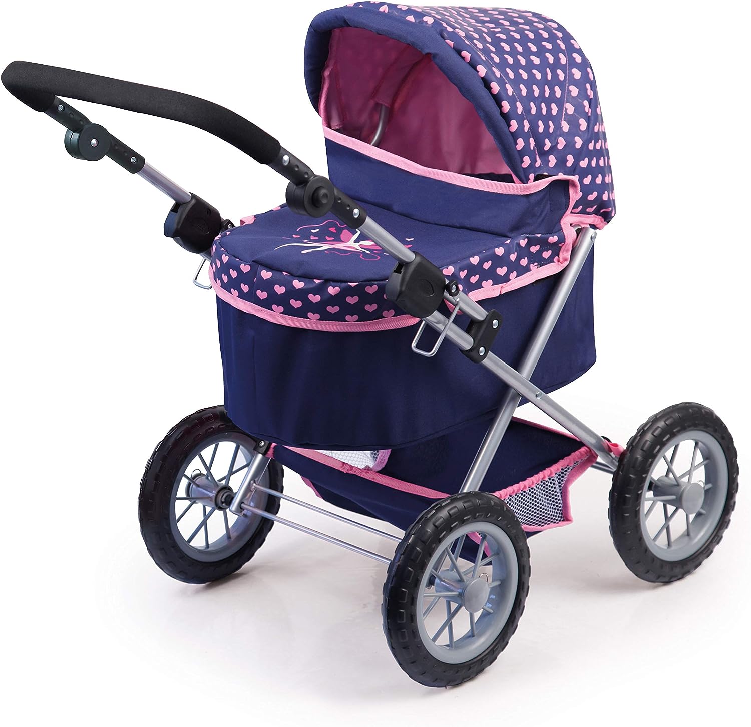 Trendy Dolls Pram, Foldable with Height-Adjustable Handle, Blue and Pink 4