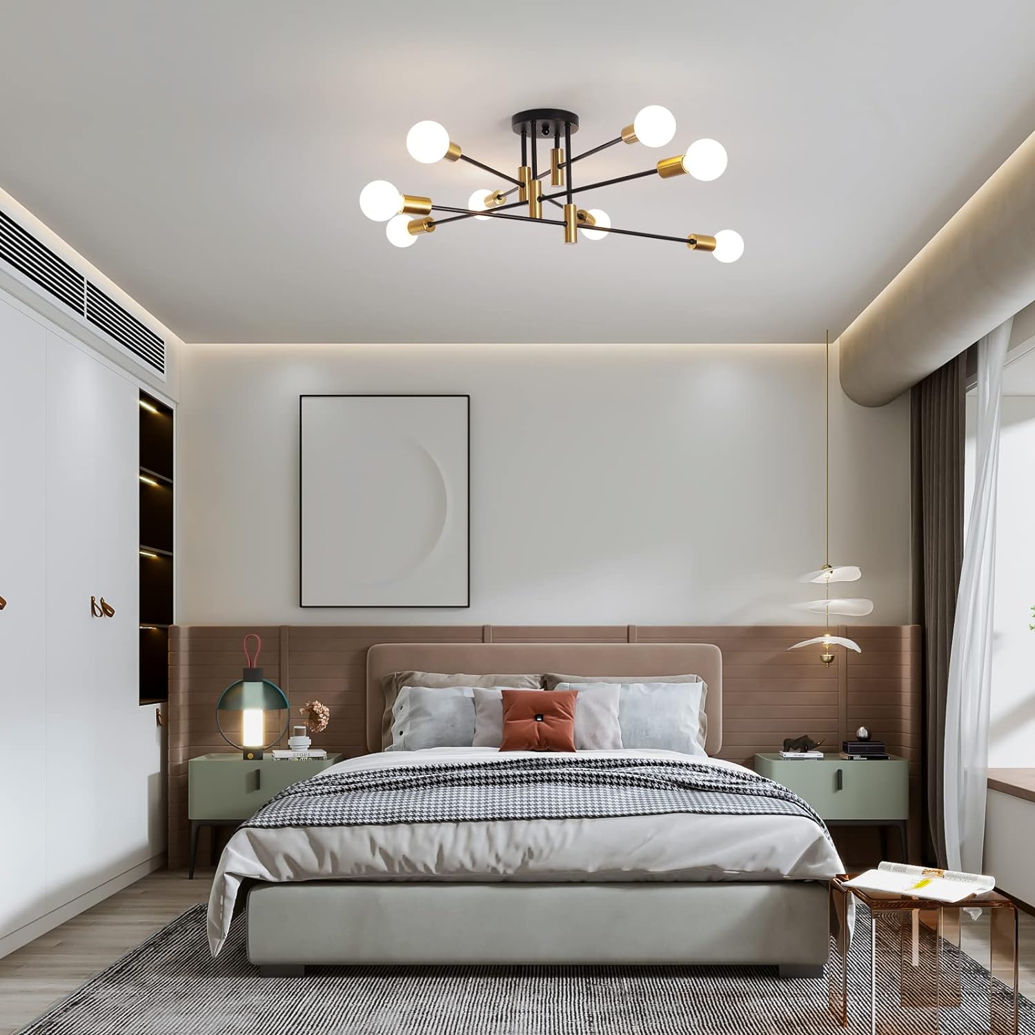 Modern Black Gold Ceiling Light 8 Lights 9