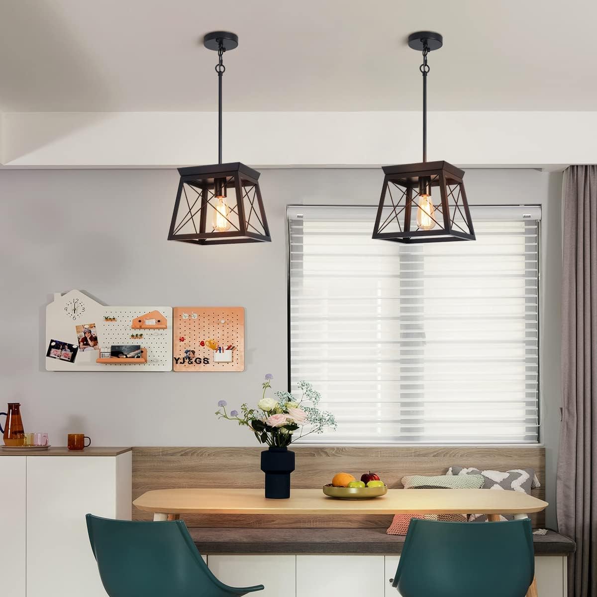 Farmhouse Pendant Light Rustic Lantern Chandelier Black 3