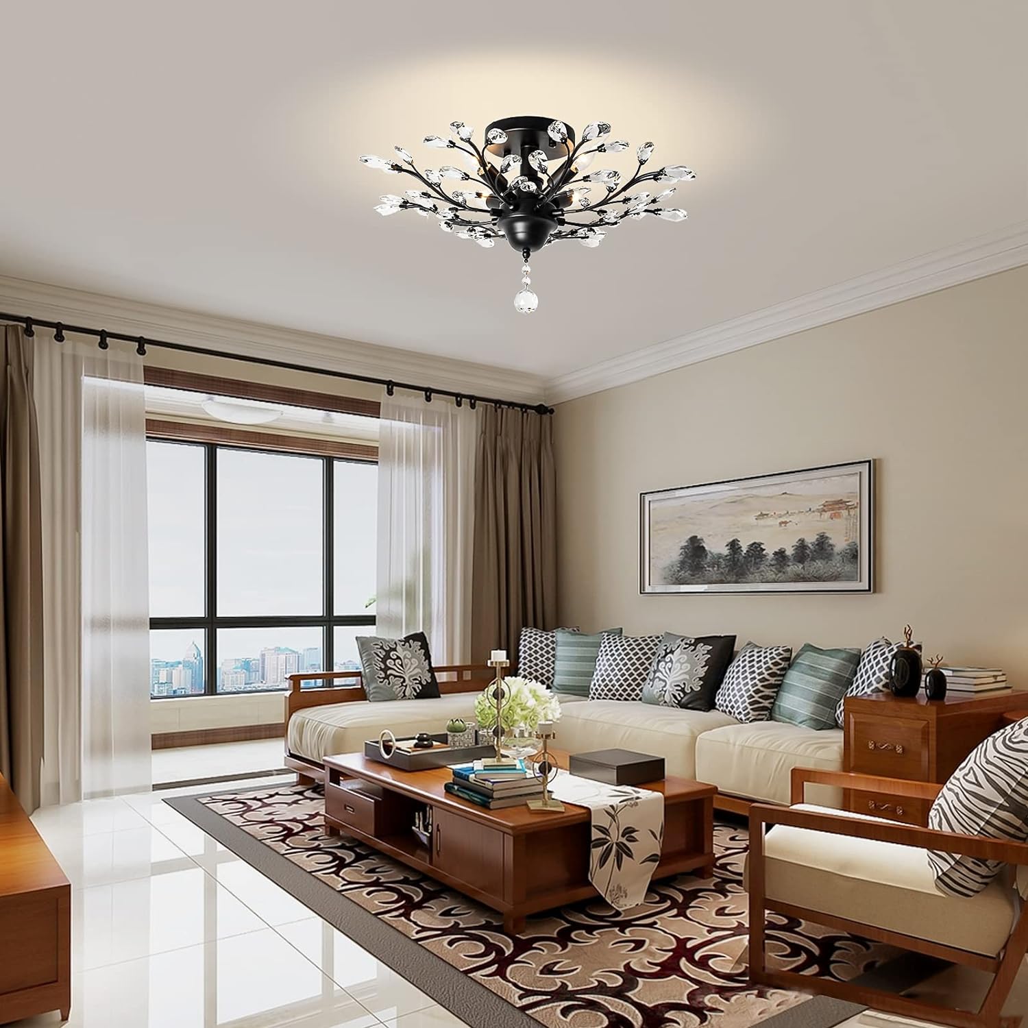 Crystal Chandelier LED Ceiling Light , 4 lights,  Black 3