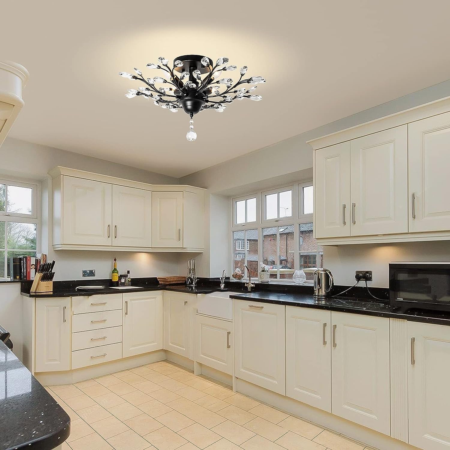 Crystal Chandelier LED Ceiling Light , 4 lights,  Black 4