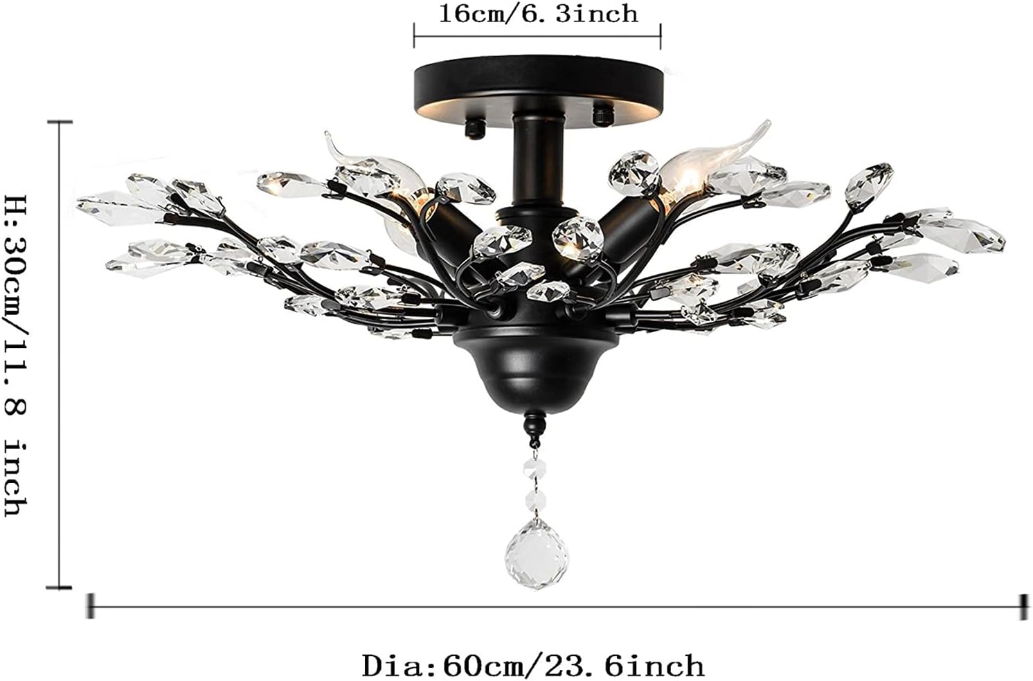 Crystal Chandelier LED Ceiling Light , 4 lights,  Black 5