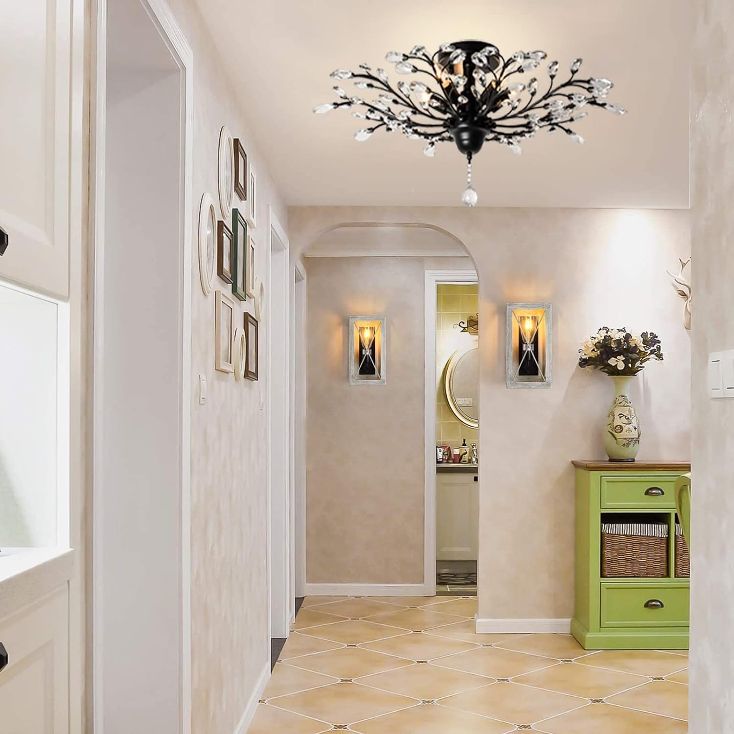 Crystal Chandelier LED Ceiling Light , 4 lights,  Black 6