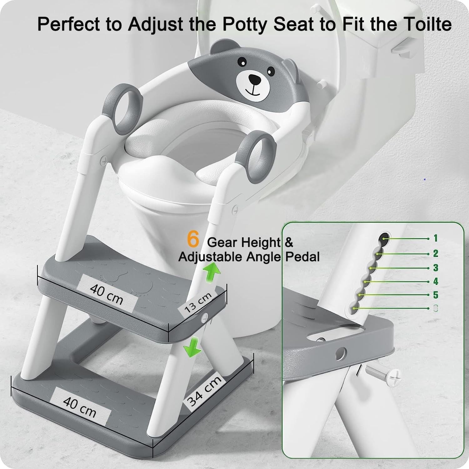 Potty Training Seat Ladder, Kids Boys Girls, Grey 3