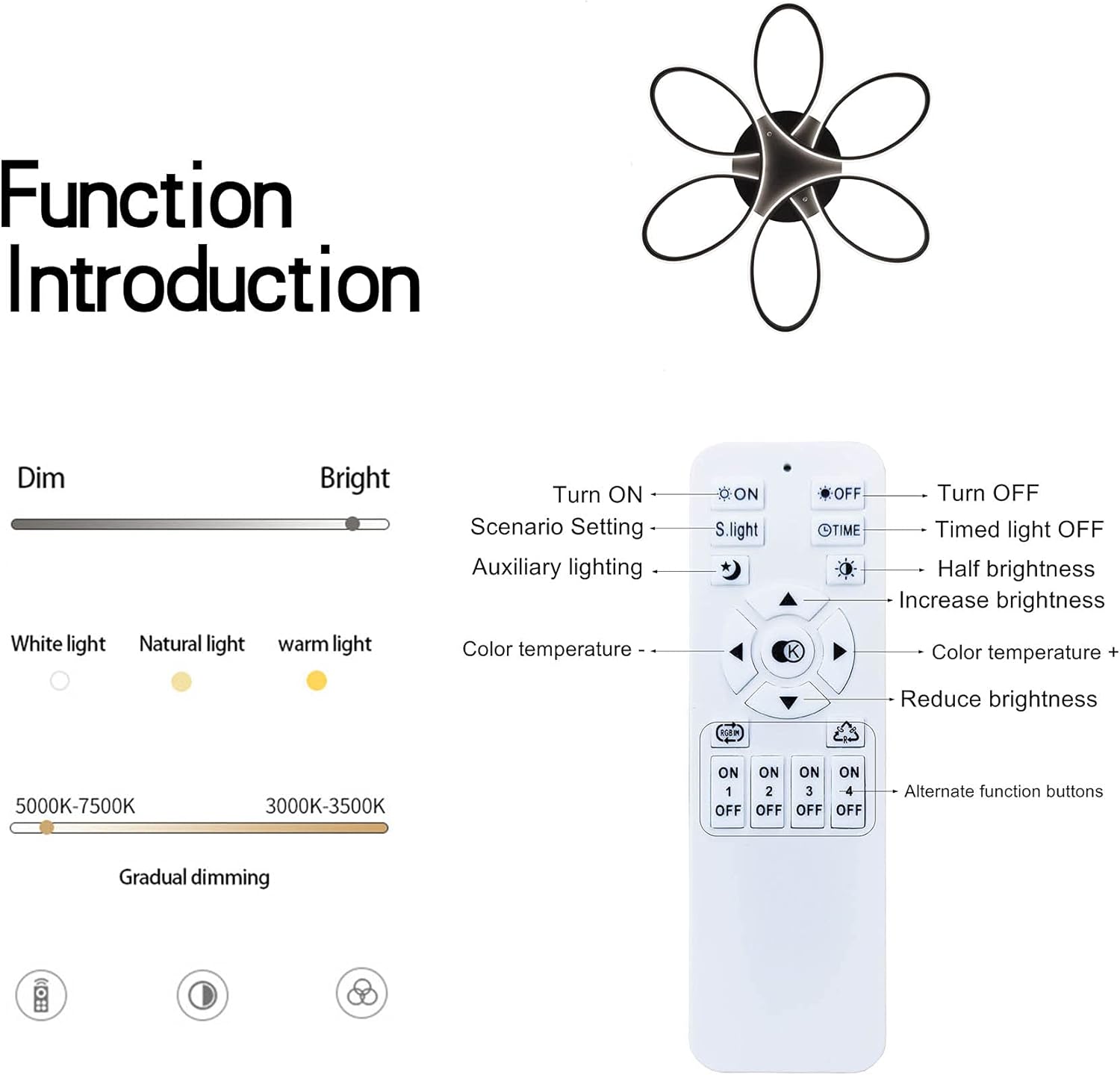 Modern LED Chandelier Flush Mount Lamp Remote Control (60cm) 3