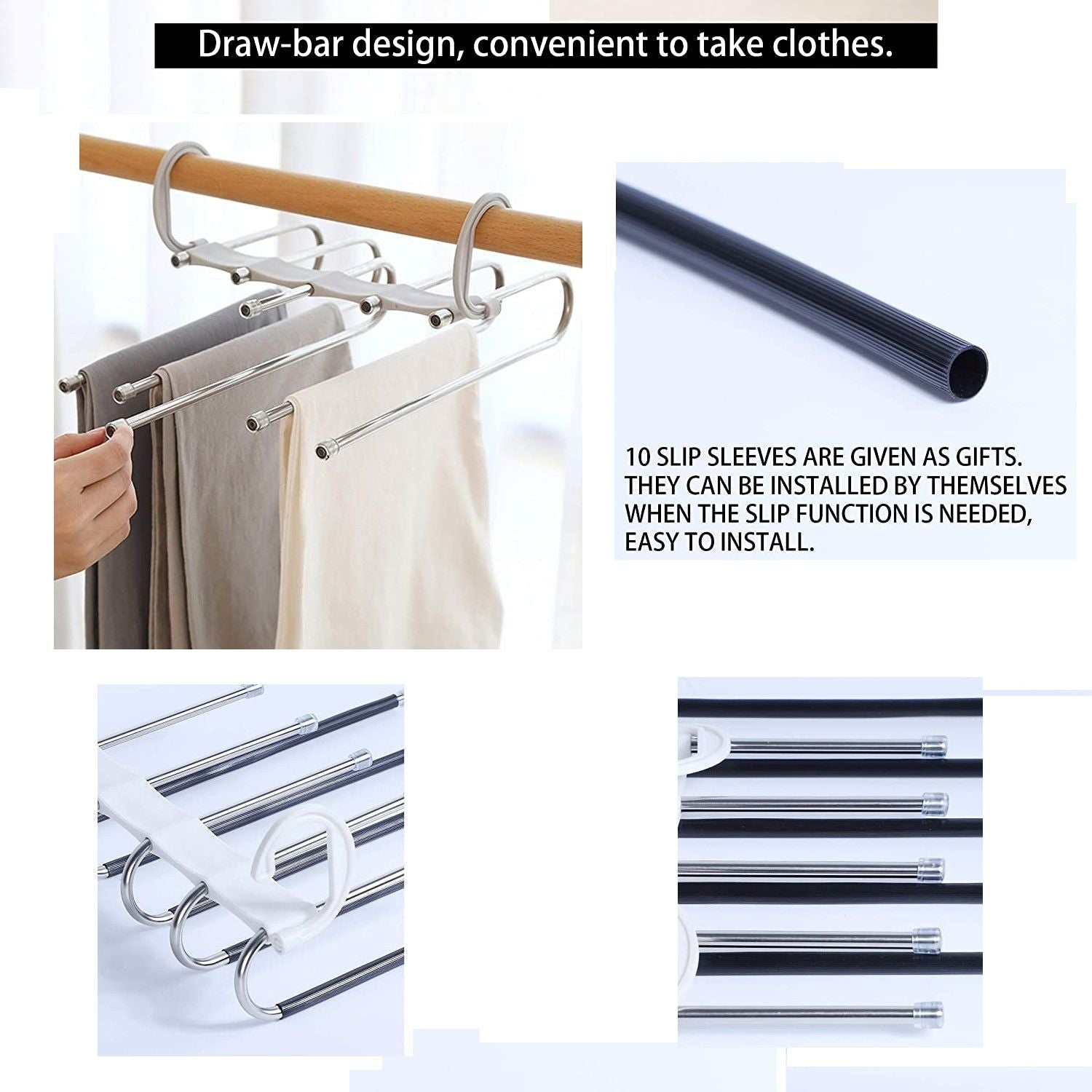 2 Pack Adjustable Multi-Layer 5 in 1 Pants Hanger for Wardrobe and Home Storage (White) 3