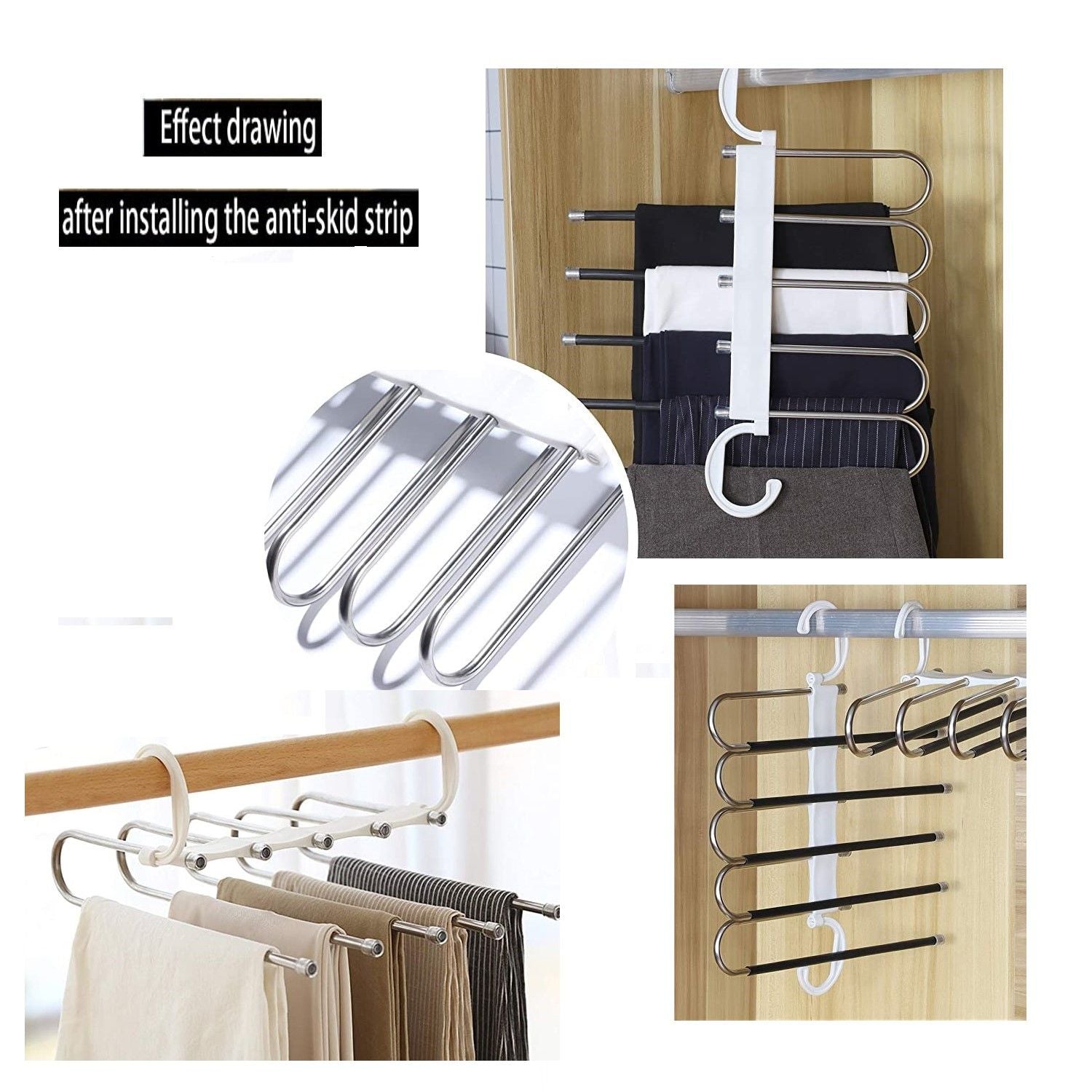 2 Pack Adjustable Multi-Layer 5 in 1 Pants Hanger for Wardrobe and Home Storage (White) 4