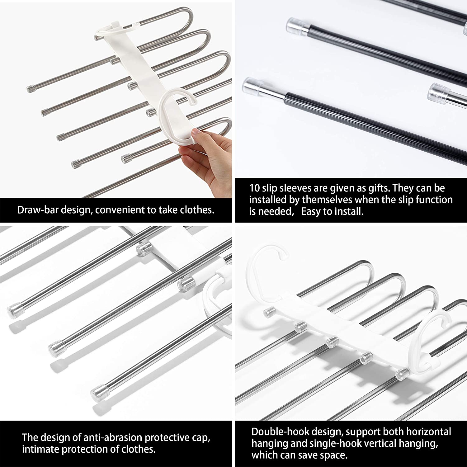 2 Pack Adjustable Multi-Layer 5 in 1 Pants Hanger for Wardrobe and Home Storage (White) 5