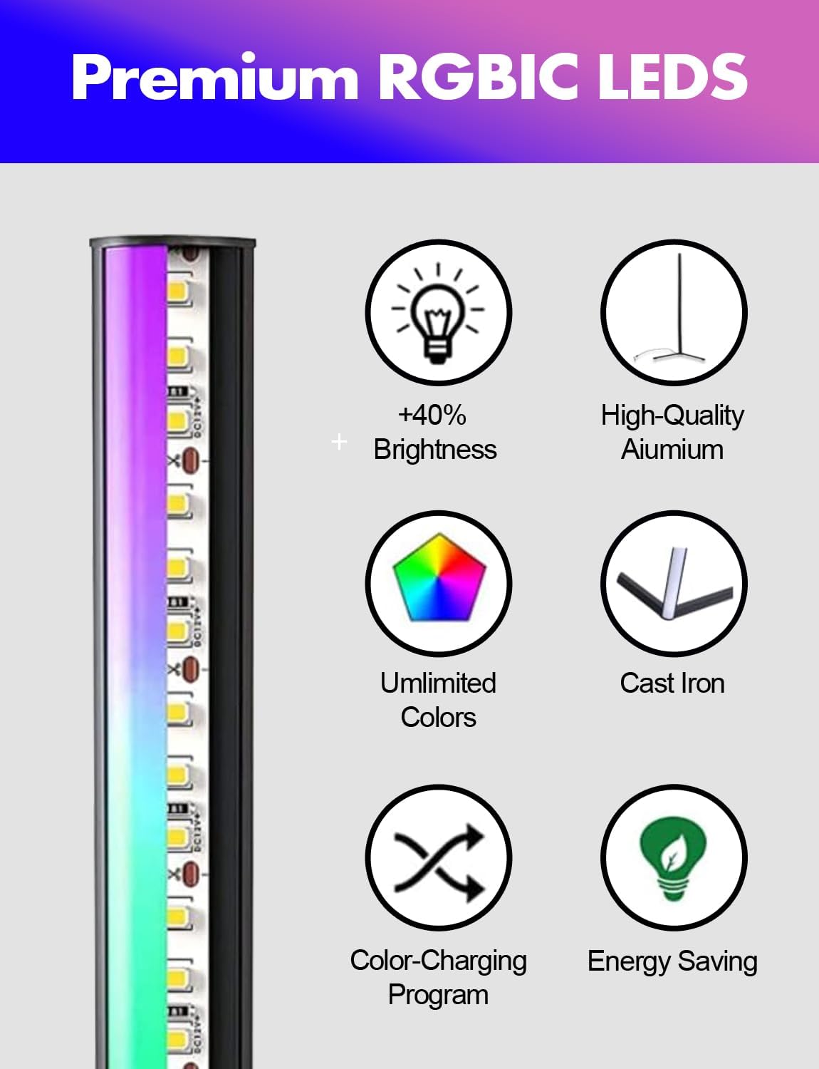 RGB LED Floor Lamp, Smart Modern, Stand Light 7