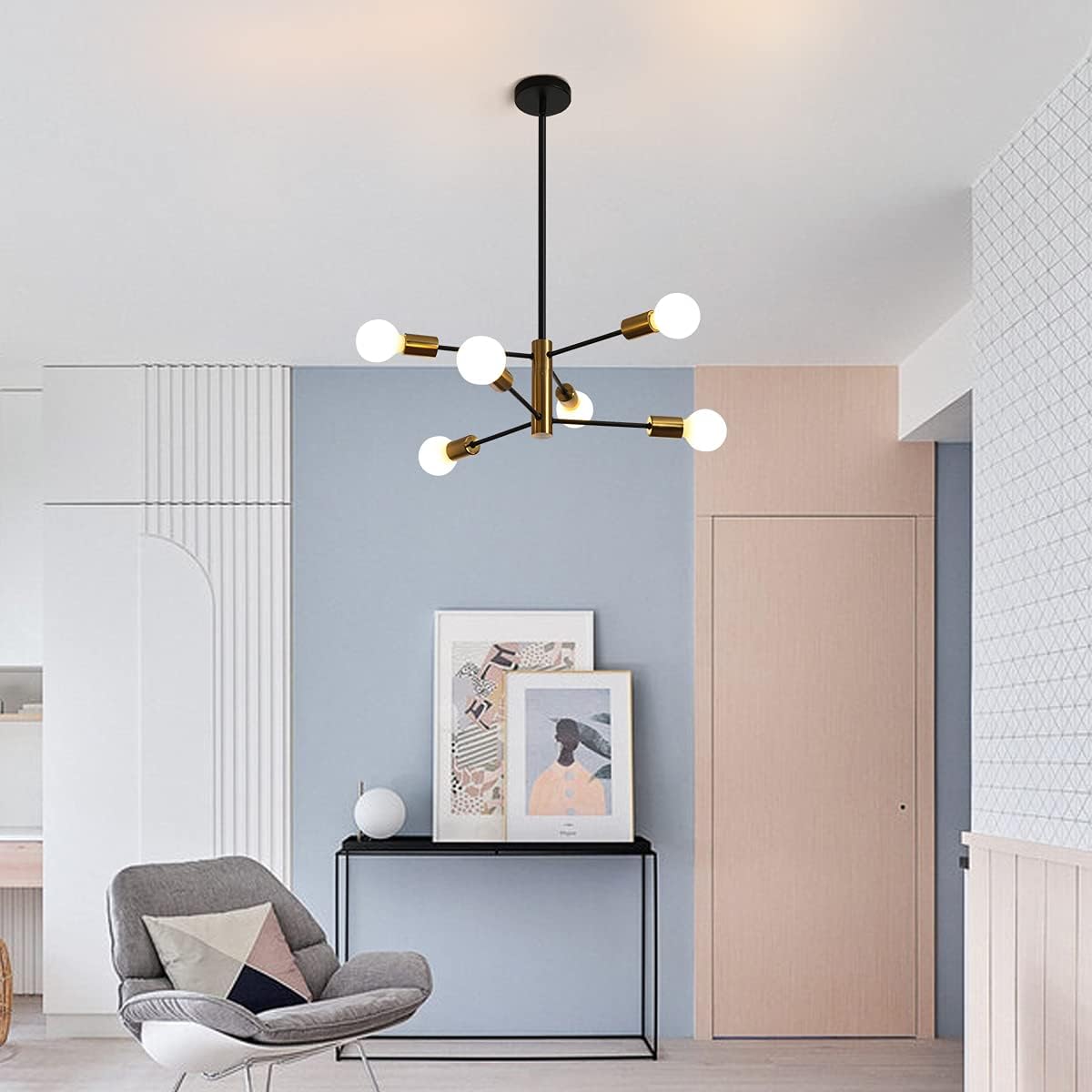 Sputnik Chandelier Modern Industrial, 6-Light , Black & Gold 3