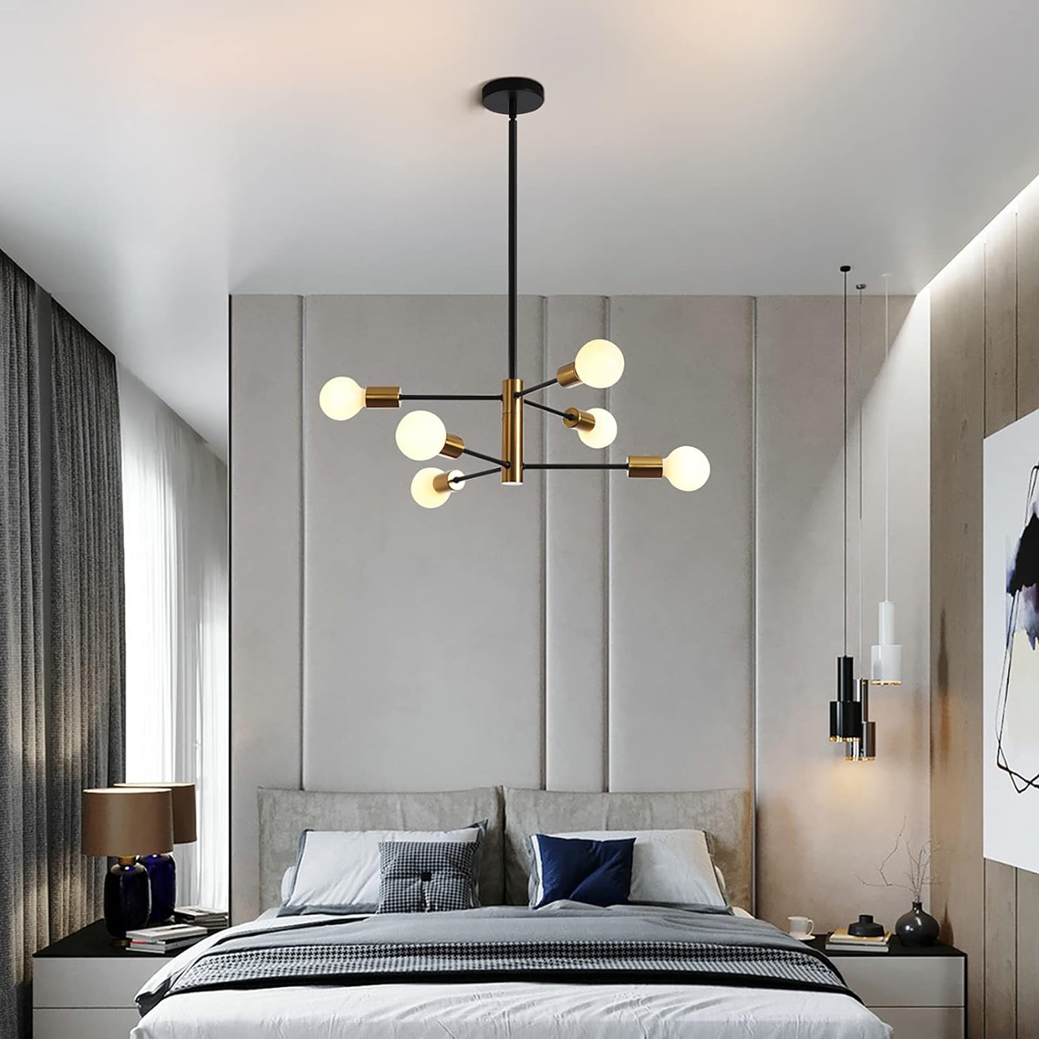 Sputnik Chandelier Modern Industrial, 6-Light , Black & Gold 4