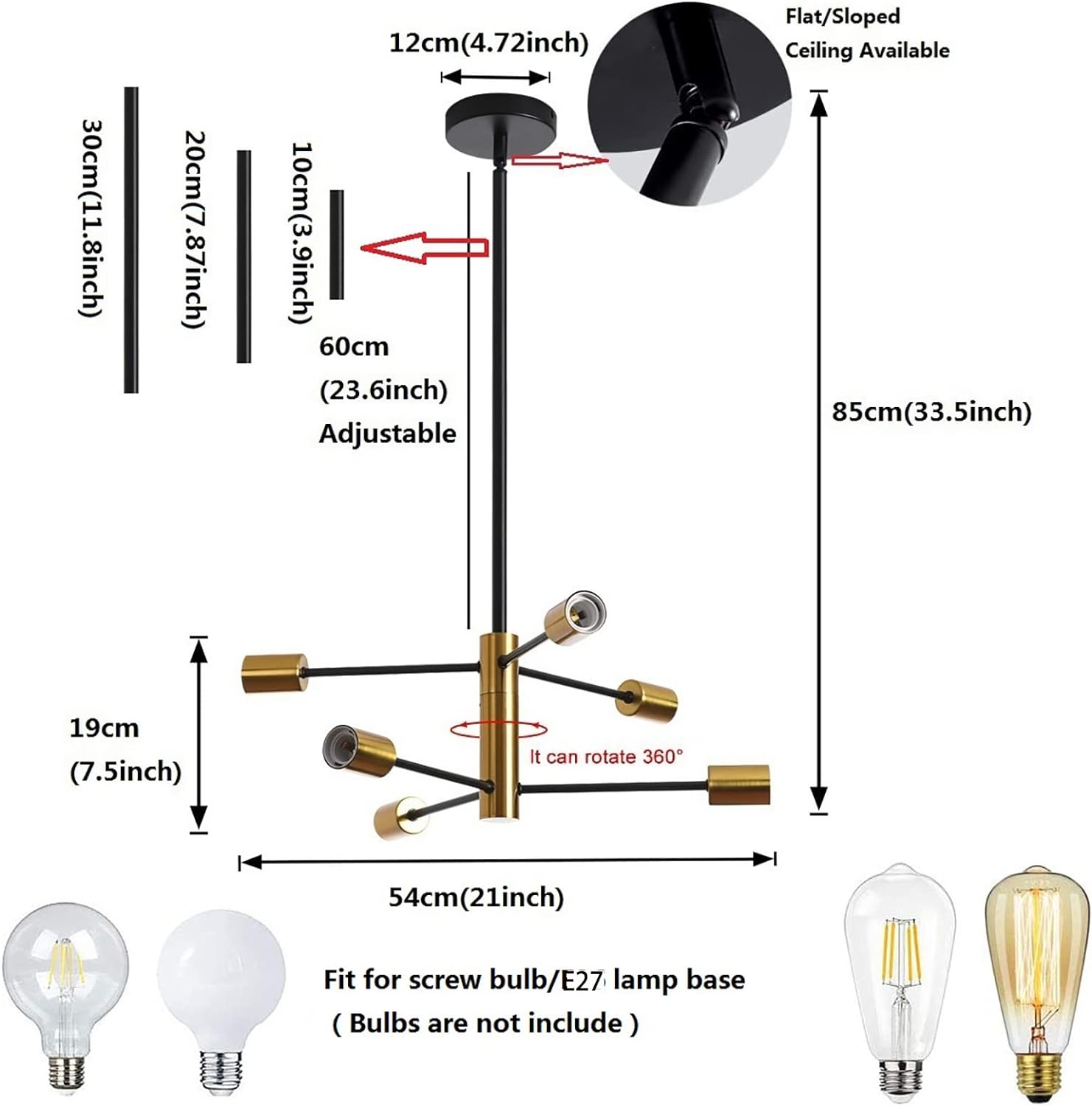 Sputnik Chandelier Modern Industrial, 6-Light , Black & Gold 6